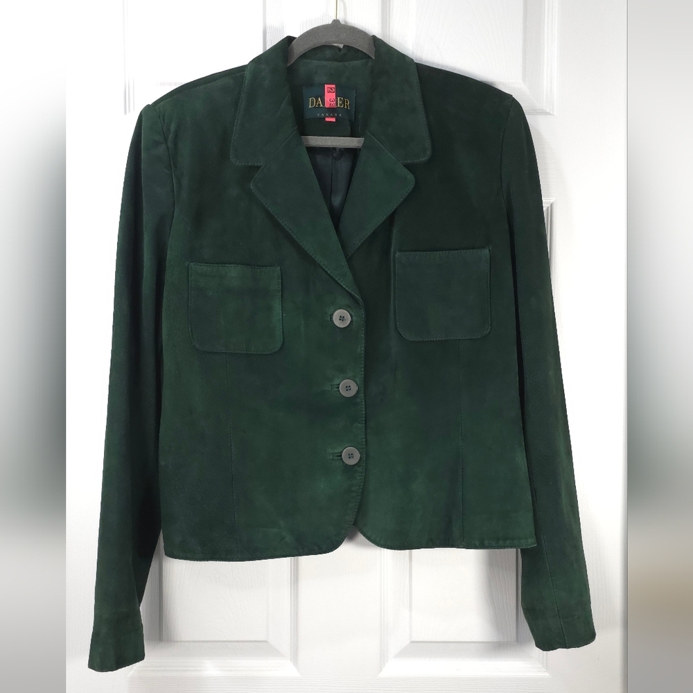 Danier Green Suede Leather Blazer Jacket - Soft As Butter - Size L Quiet Lux